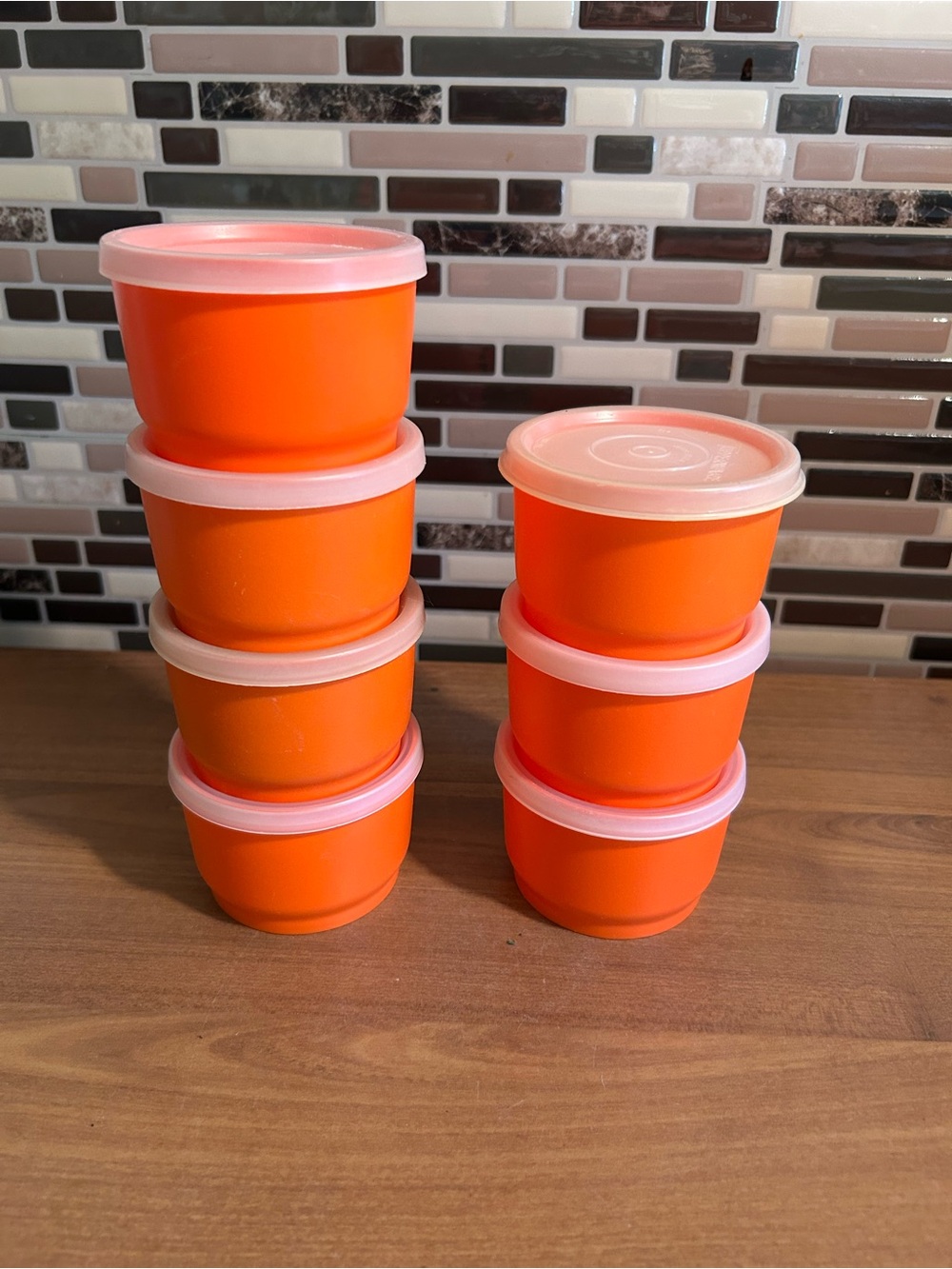 Tupperware Orange Snack Cups Food Storage Containers with Lids Set of 7